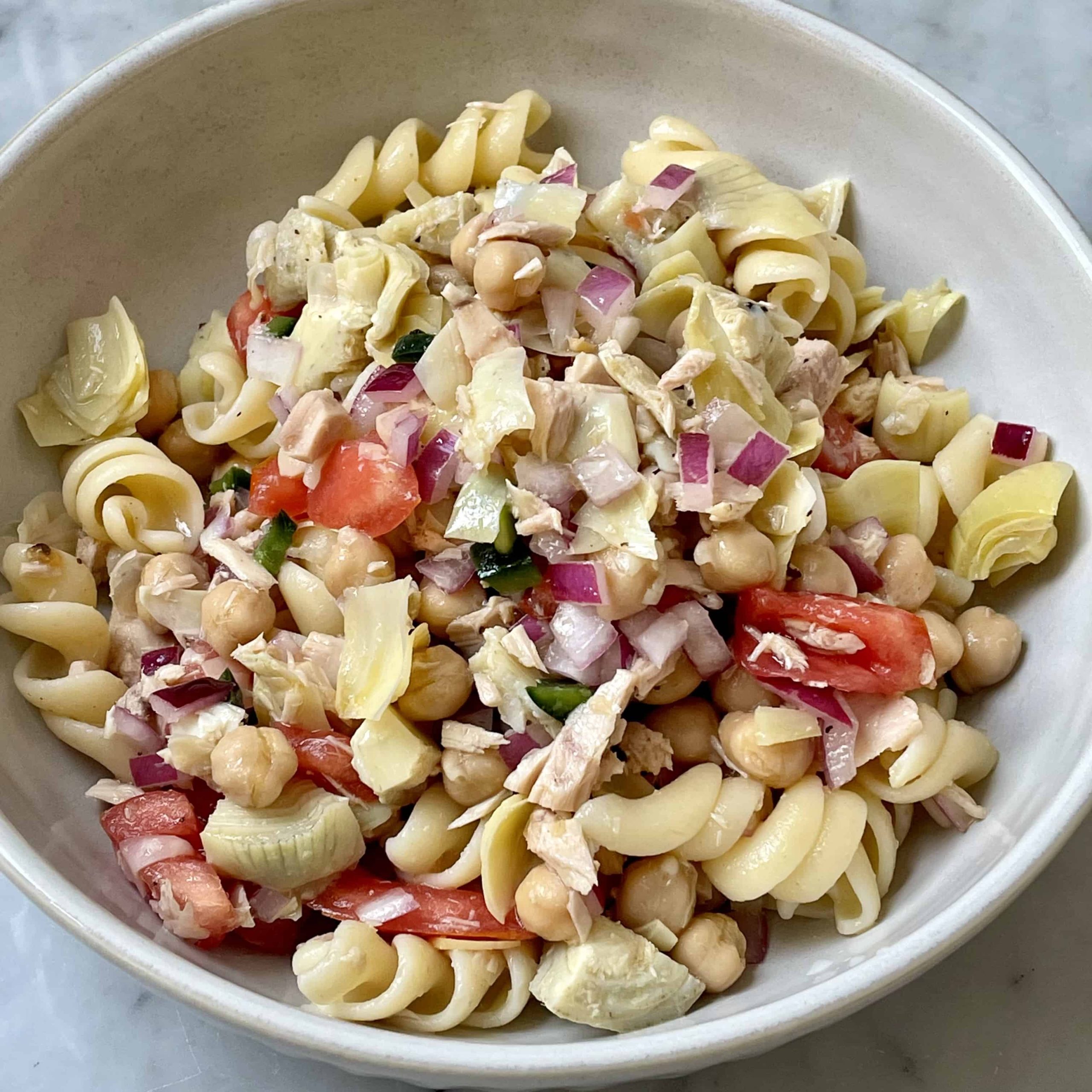 Spanish-Style Pasta Salad with Tuna and Marinated Tomatoes