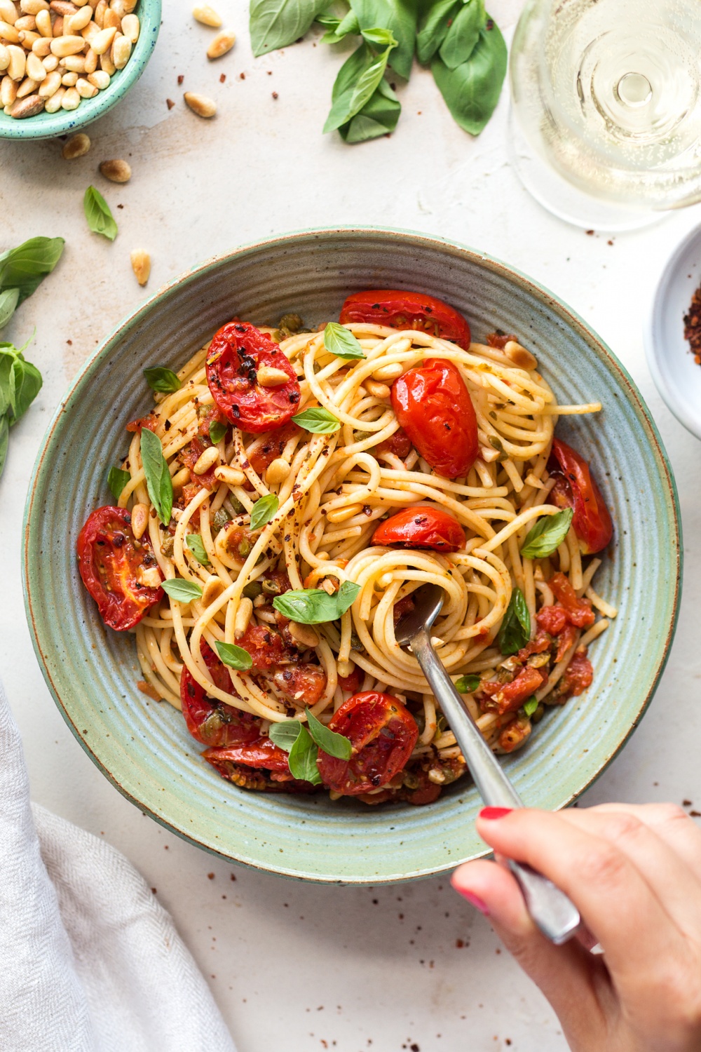 Roasted Tomato and Garlic Pasta with Fresh Basil