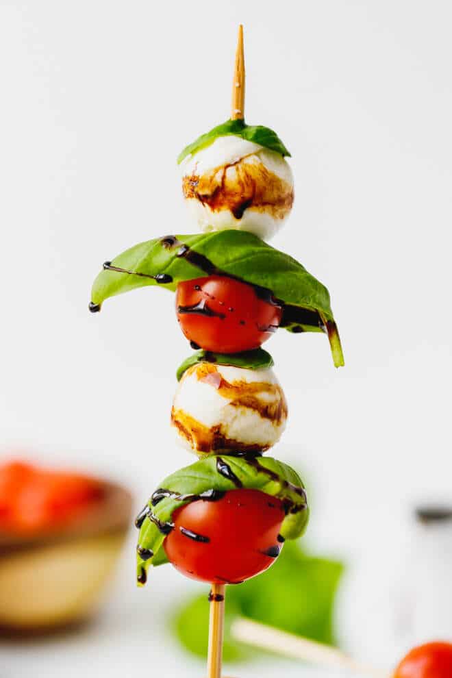 Spring Tomato and Mozzarella Skewers with Balsamic Glaze